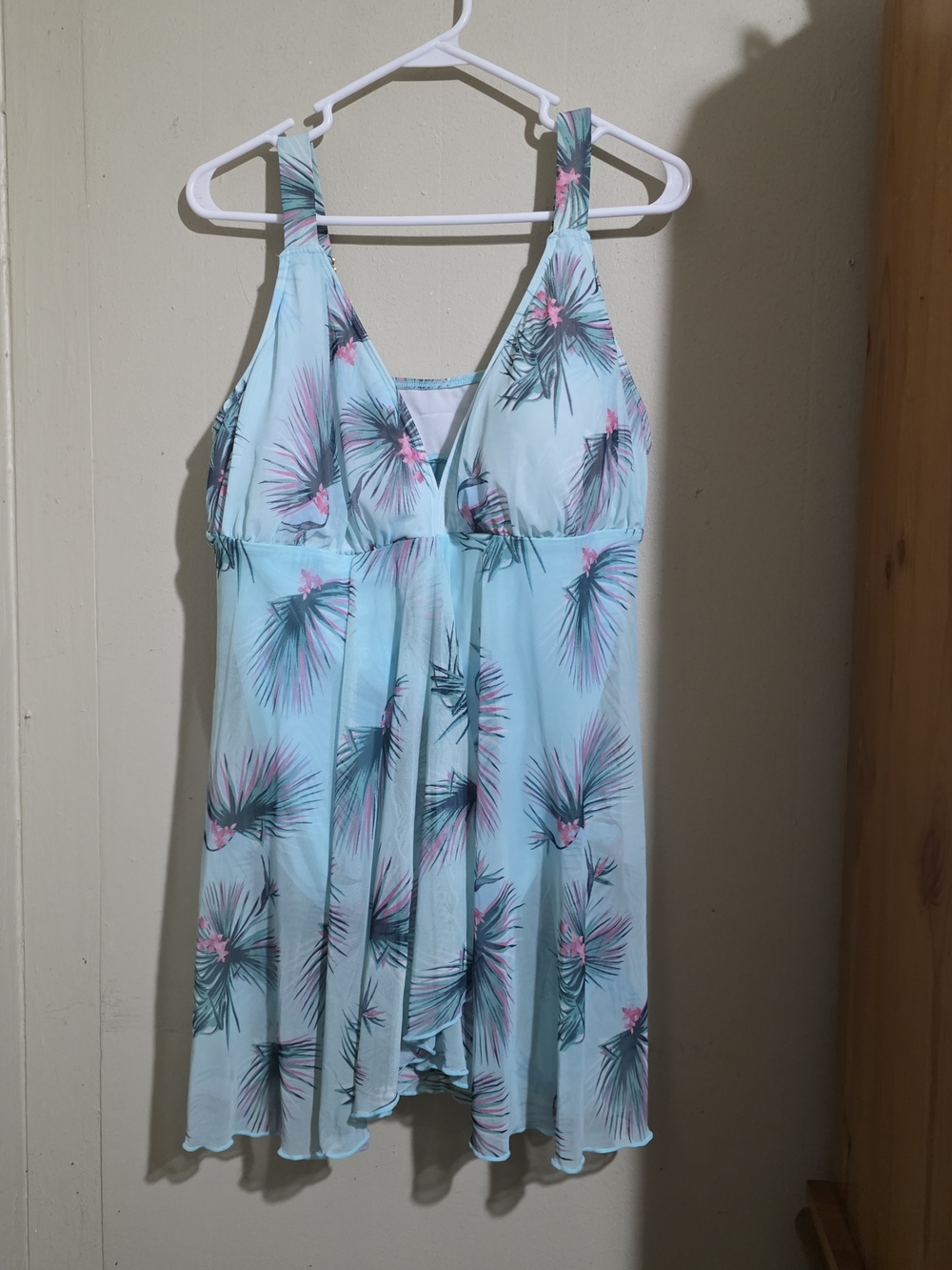 Light Blue Tropical Print Swim Cover-Up Dress